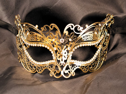 Masque Vénitien Alba Doré avec Strass – Élégance et Mystère - MicroTech Pro